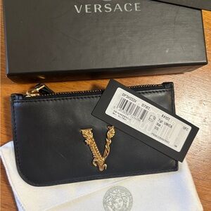 Versace Black Card Holder with Gold Accent